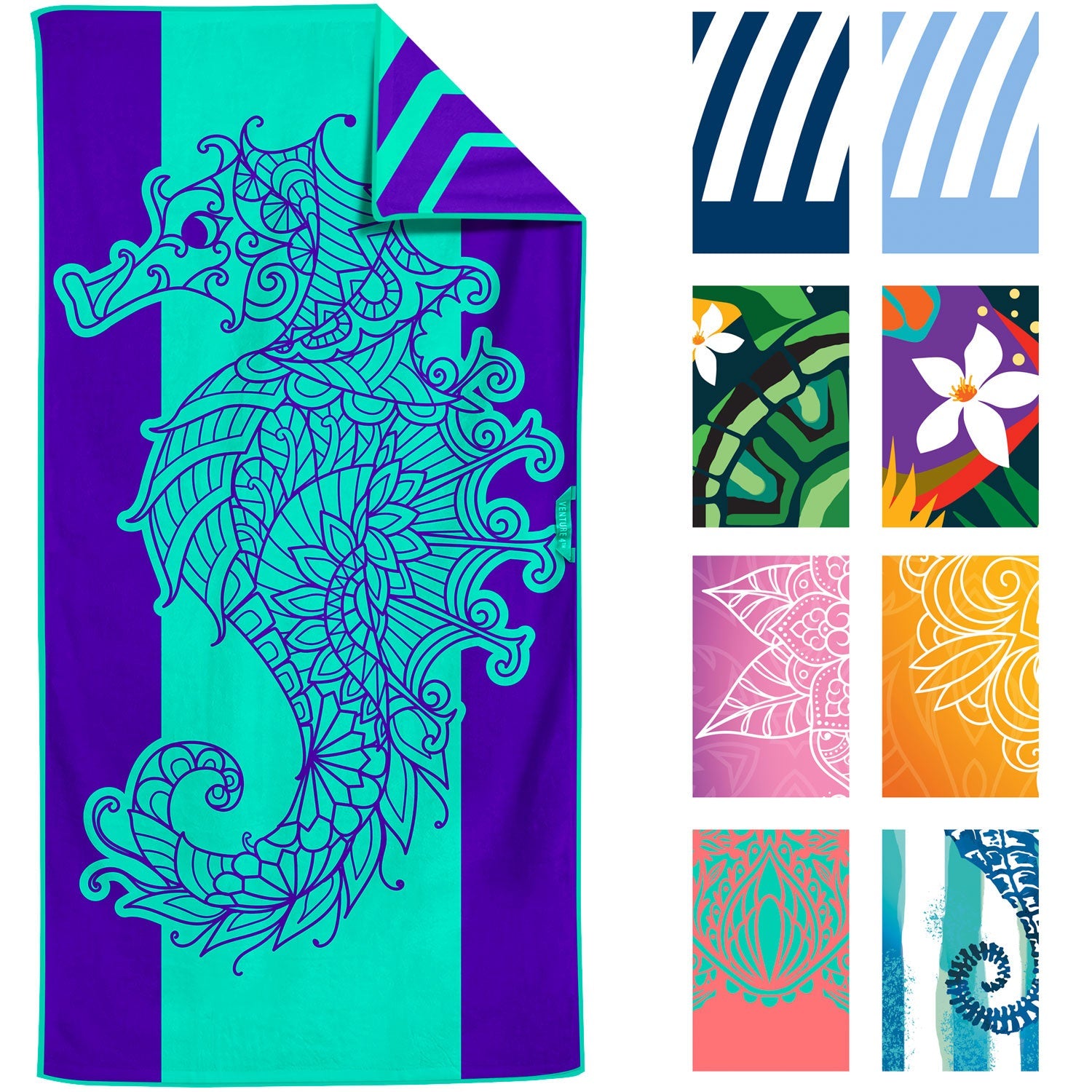VENTURE 4TH Oversized Microfiber Beach Towel | 78"x35" | Quick-Dry | 31 Designs - Niksstuff