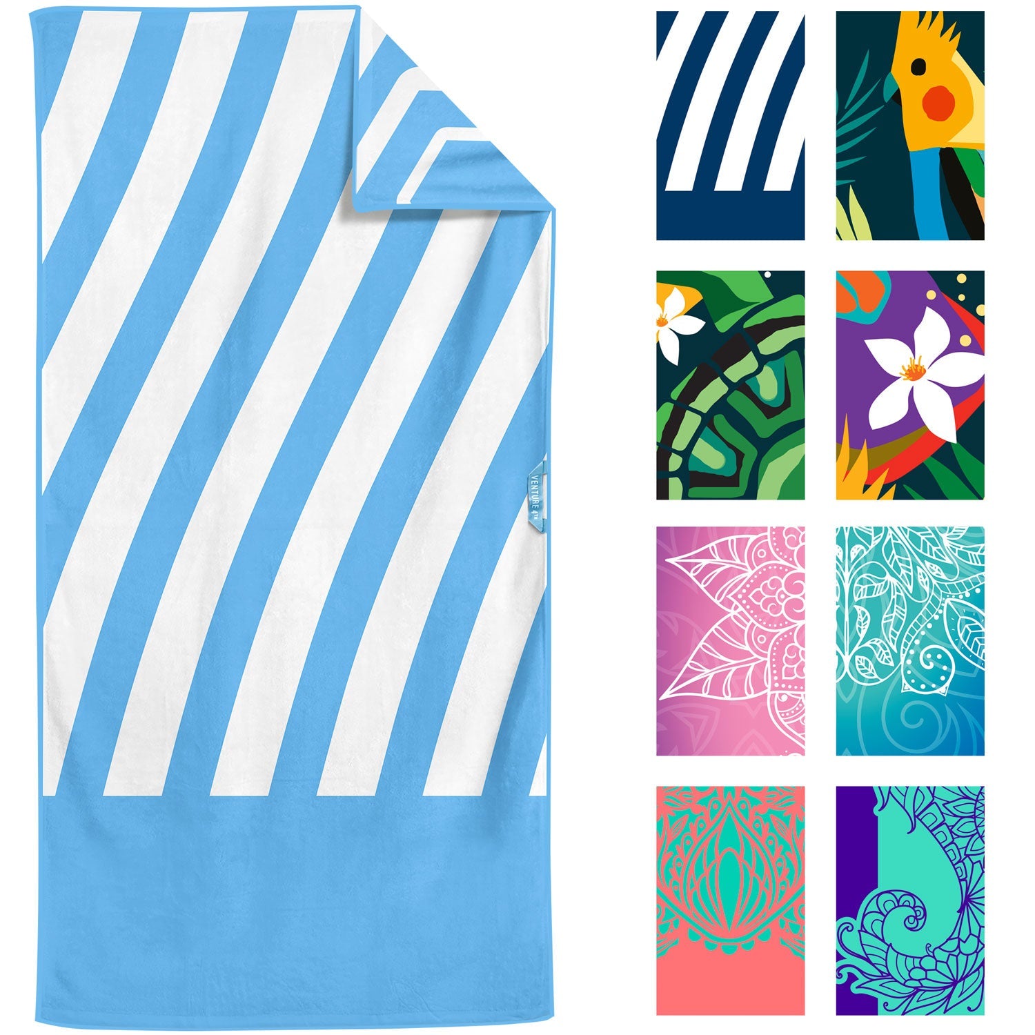 VENTURE 4TH Oversized Microfiber Beach Towel | 78"x35" | Quick-Dry | 31 Designs - Niksstuff