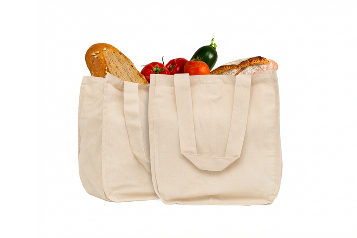 Organic Cotton Canvas Grocery Tote Bag with Bottle Sleeves