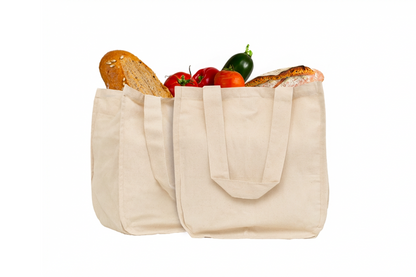 Organic Cotton Canvas Grocery Tote Bag with Bottle Sleeves