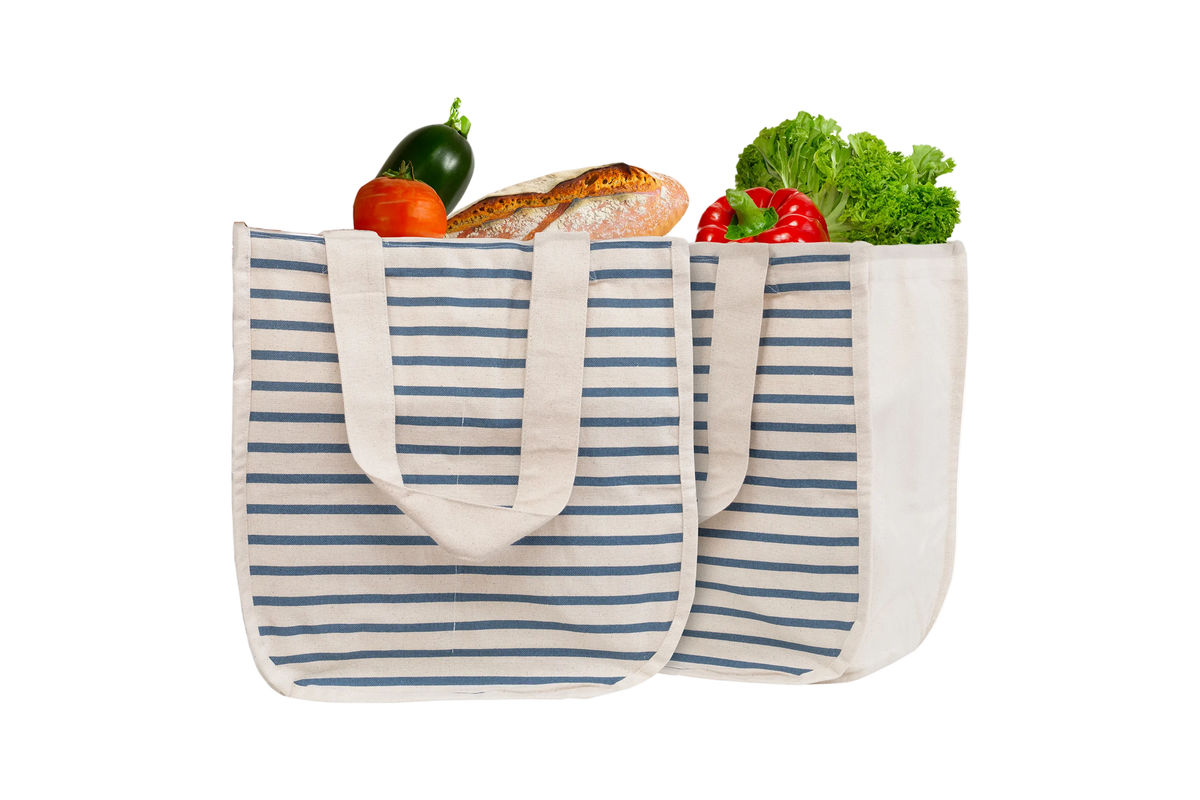 Organic Cotton Canvas Grocery Tote Bag with Bottle Sleeves