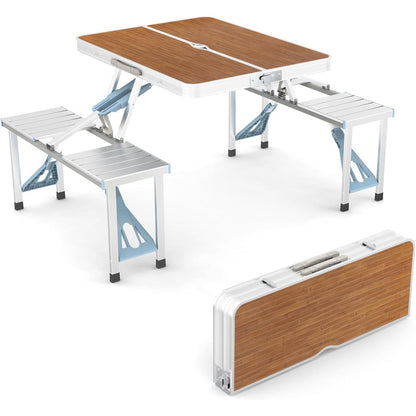 4FT Folding Camping Table with 4 Seats | Portable Aluminum Picnic Table Set | 220 lb Capacity