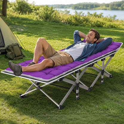 Folding Camping Cot Bed for Adults with Soft Pad & Carry Bag