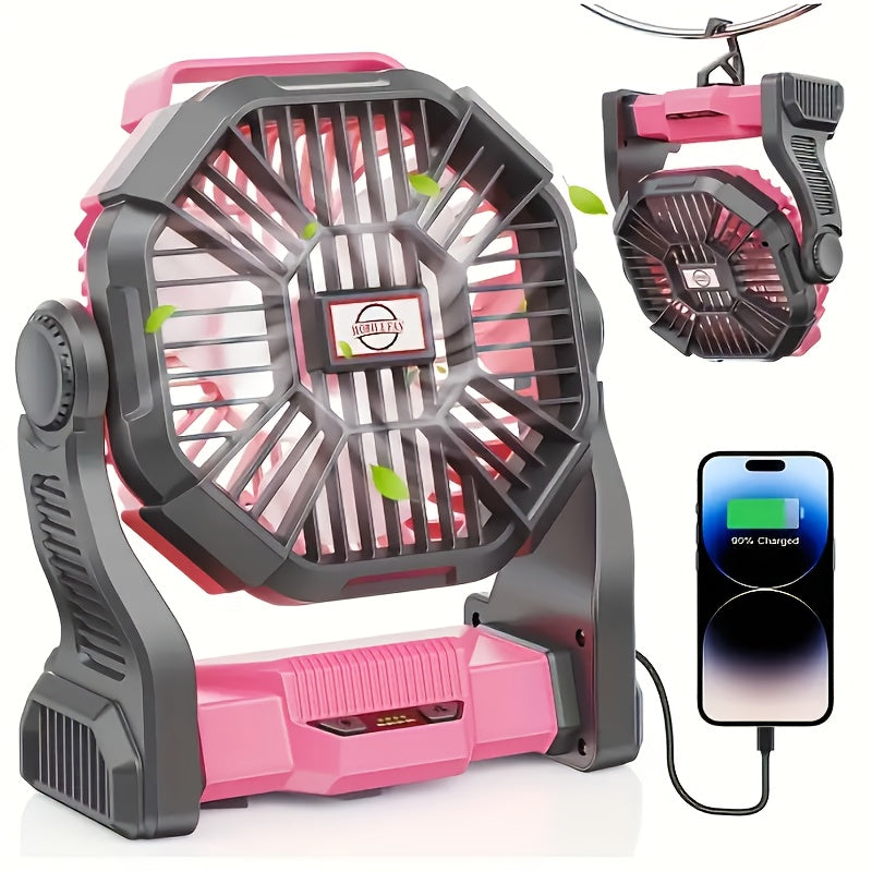 3-in-1 Rechargeable Camping Fan with LED Lantern | 10,400mAh | 13-Hour Runtime | Oscillating
