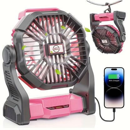 3-in-1 Rechargeable Camping Fan with LED Lantern | 10,400mAh | 13-Hour Runtime | Oscillating