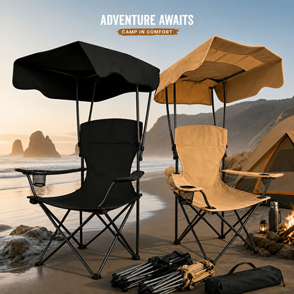 Outdoor Camping Chair with Canopy, Cup Holder & Carry Bag