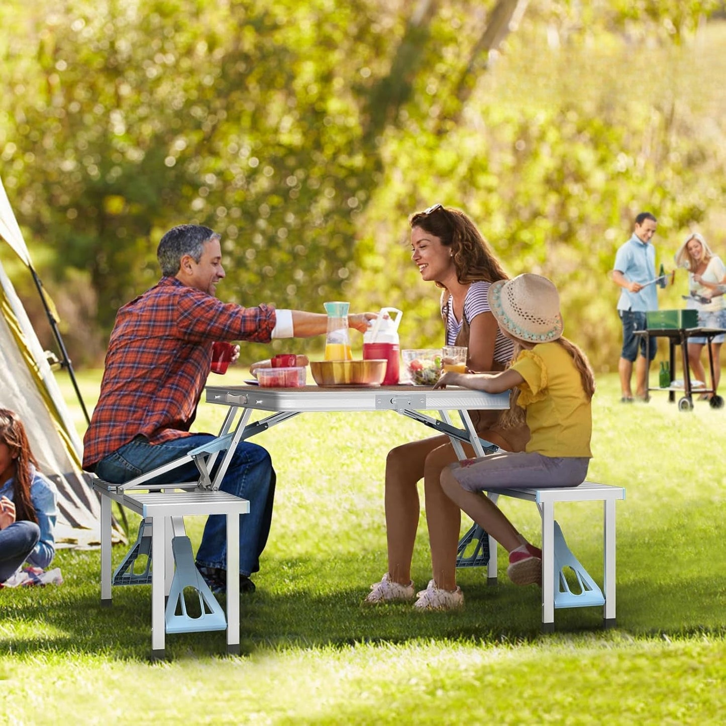 4FT Folding Camping Table with 4 Seats | Portable Aluminum Picnic Table Set | 220 lb Capacity