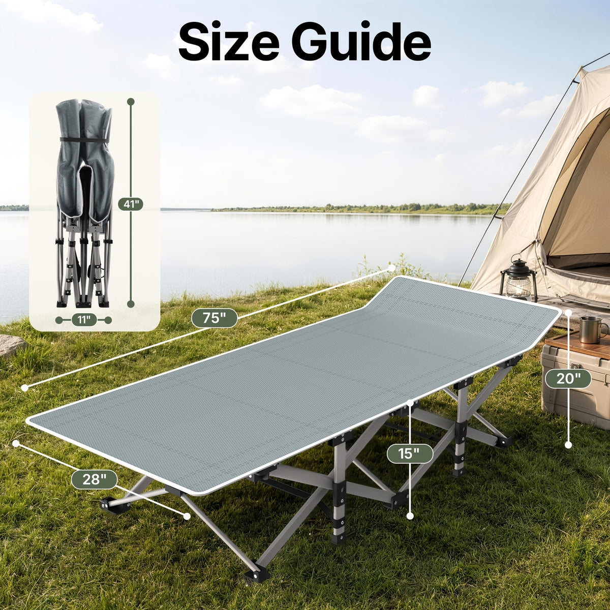 Folding Camping Cot Bed for Adults with Soft Pad & Carry Bag