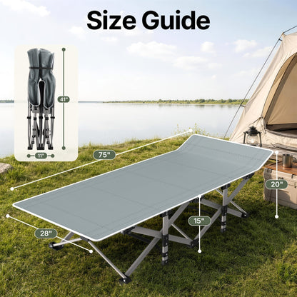 Folding Camping Cot Bed for Adults with Soft Pad & Carry Bag
