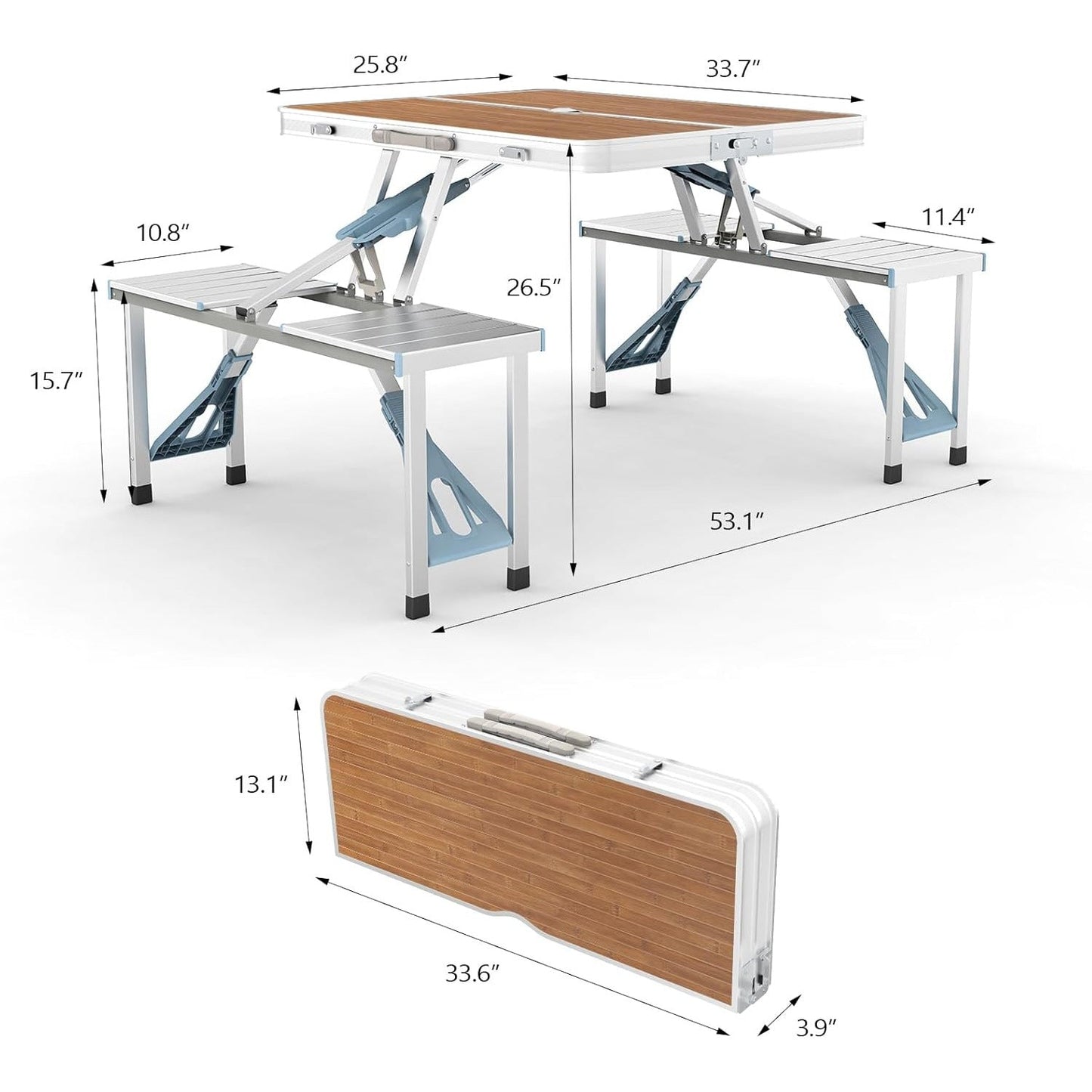 4FT Folding Camping Table with 4 Seats | Portable Aluminum Picnic Table Set | 220 lb Capacity