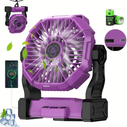 3-in-1 Rechargeable Camping Fan with LED Lantern | 10,400mAh | 13-Hour Runtime | Oscillating