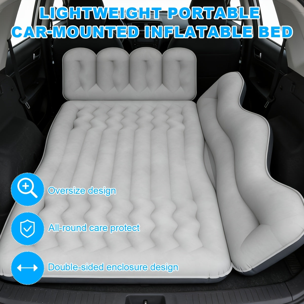 Inflatable Car Backseat Mattress | SUV Air Bed with Pump, Pillows & Storage Bag | Gray or Black