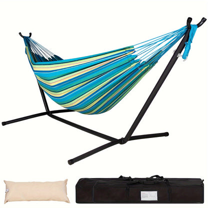 Heavy Duty Double Hammock with Steel Stand | 450 lb Capacity | Portable Indoor & Outdoor