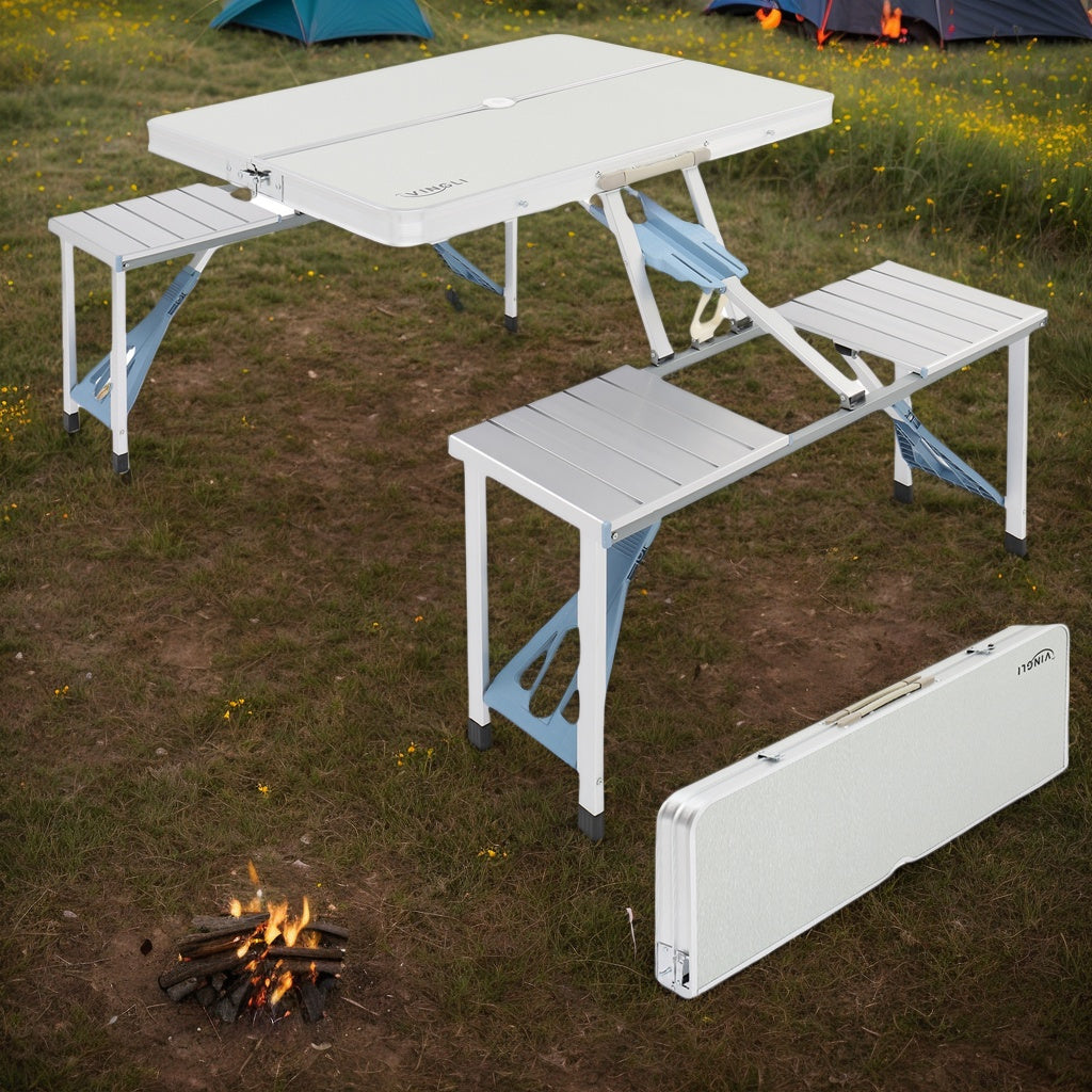 4FT Folding Camping Table with 4 Seats | Portable Aluminum Picnic Table Set | 220 lb Capacity