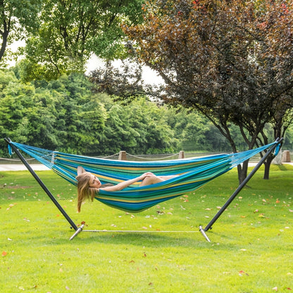 Heavy Duty Double Hammock with Steel Stand | 450 lb Capacity | Portable Indoor & Outdoor