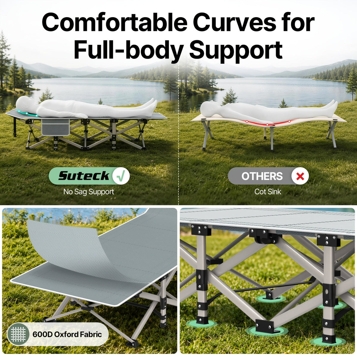 Folding Camping Cot Bed for Adults with Soft Pad & Carry Bag