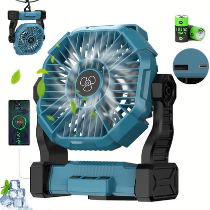 3-in-1 Rechargeable Camping Fan with LED Lantern | 10,400mAh | 13-Hour Runtime | Oscillating