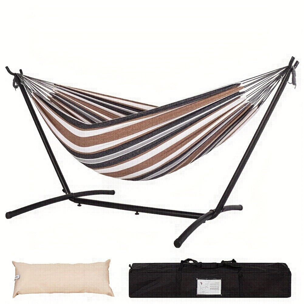 Heavy Duty Double Hammock with Steel Stand | 450 lb Capacity | Portable Indoor & Outdoor