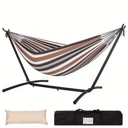 Heavy Duty Double Hammock with Steel Stand | 450 lb Capacity | Portable Indoor & Outdoor