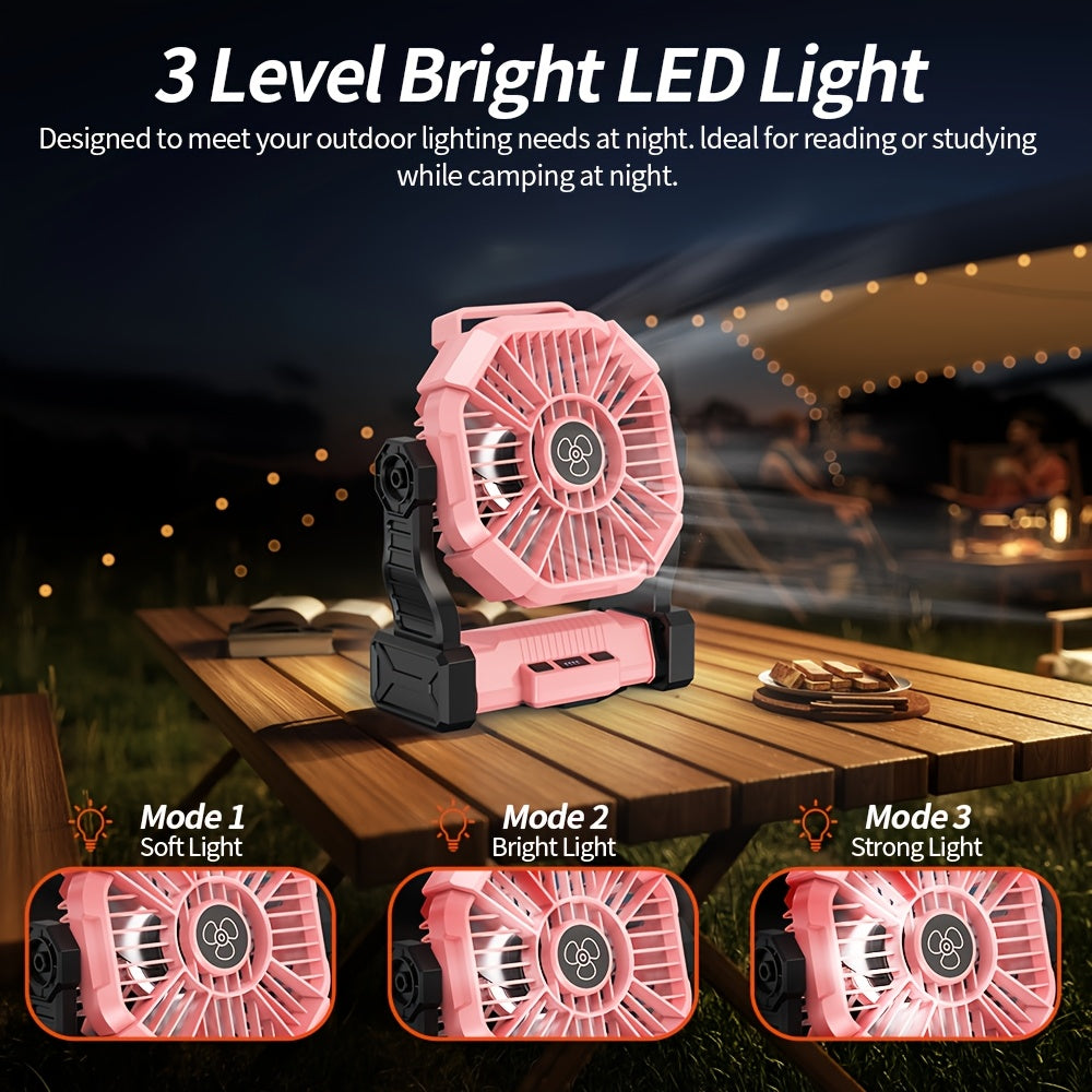 3-in-1 Rechargeable Camping Fan with LED Lantern | 10,400mAh | 13-Hour Runtime | Oscillating
