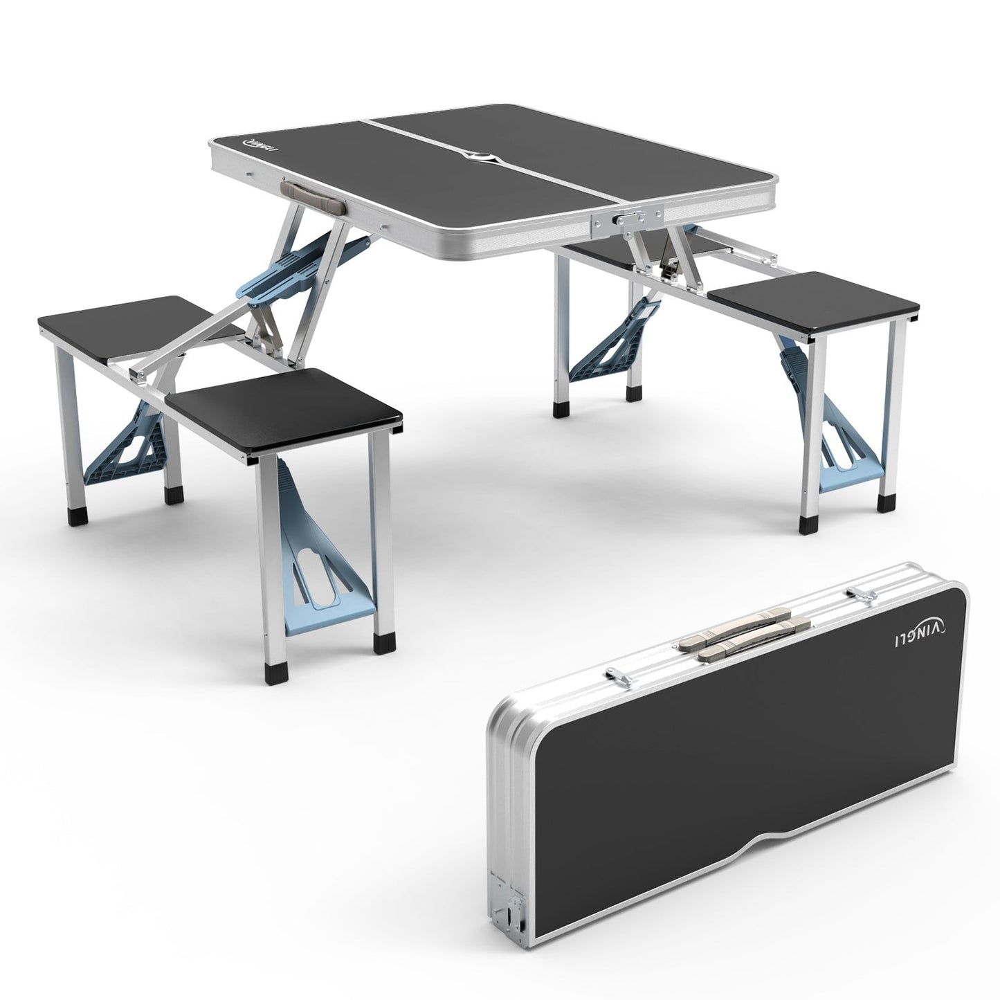 4FT Folding Camping Table with 4 Seats | Portable Aluminum Picnic Table Set | 220 lb Capacity