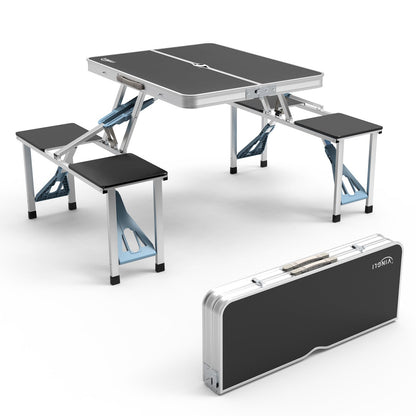 4FT Folding Camping Table with 4 Seats | Portable Aluminum Picnic Table Set | 220 lb Capacity