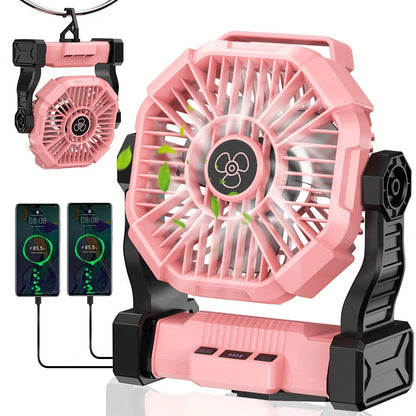 3-in-1 Rechargeable Camping Fan with LED Lantern | 10,400mAh | 13-Hour Runtime | Oscillating