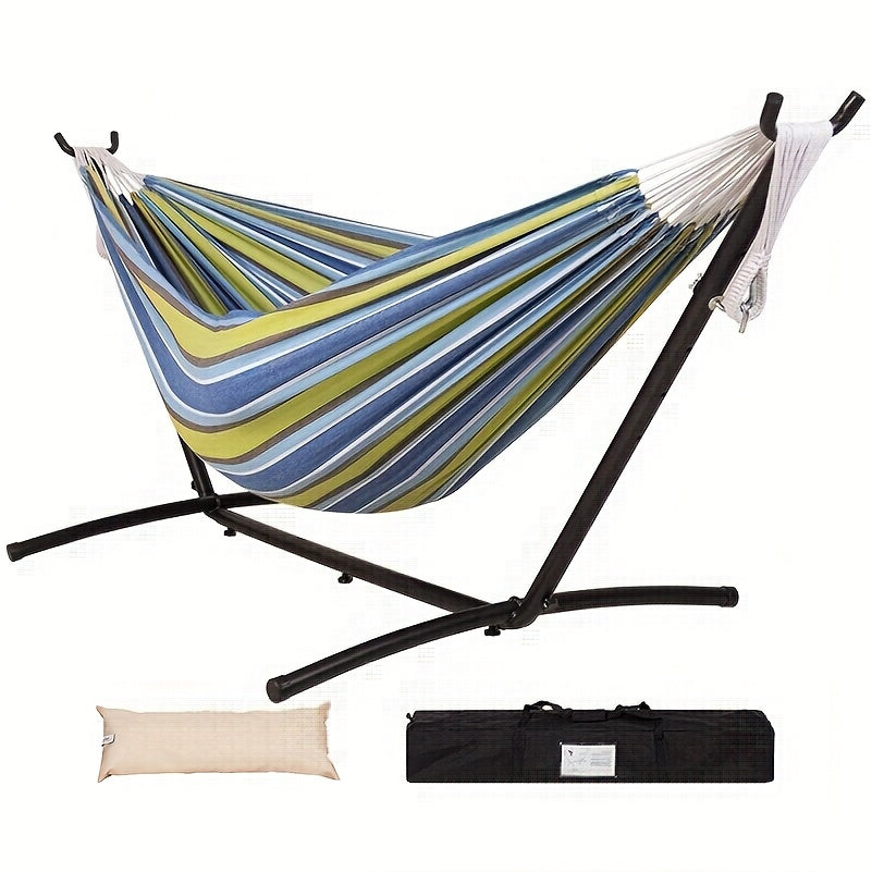 Heavy Duty Double Hammock with Steel Stand | 450 lb Capacity | Portable Indoor & Outdoor