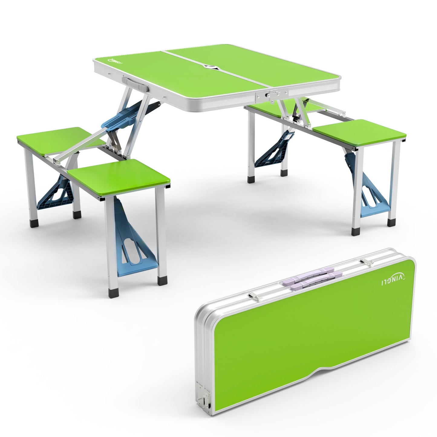4FT Folding Camping Table with 4 Seats | Portable Aluminum Picnic Table Set | 220 lb Capacity