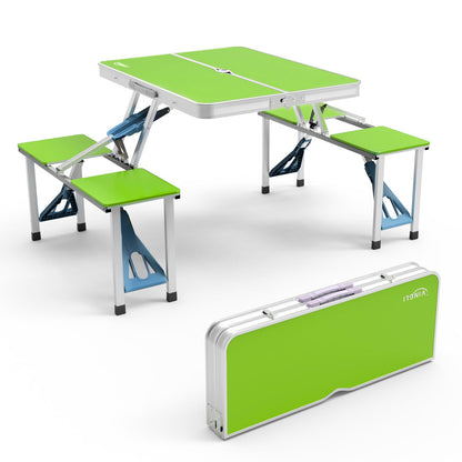 4FT Folding Camping Table with 4 Seats | Portable Aluminum Picnic Table Set | 220 lb Capacity