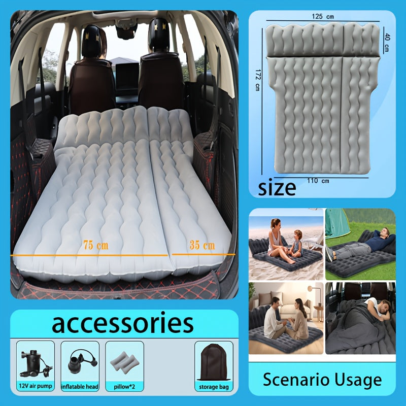 Inflatable Car Backseat Mattress | SUV Air Bed with Pump, Pillows & Storage Bag | Gray or Black