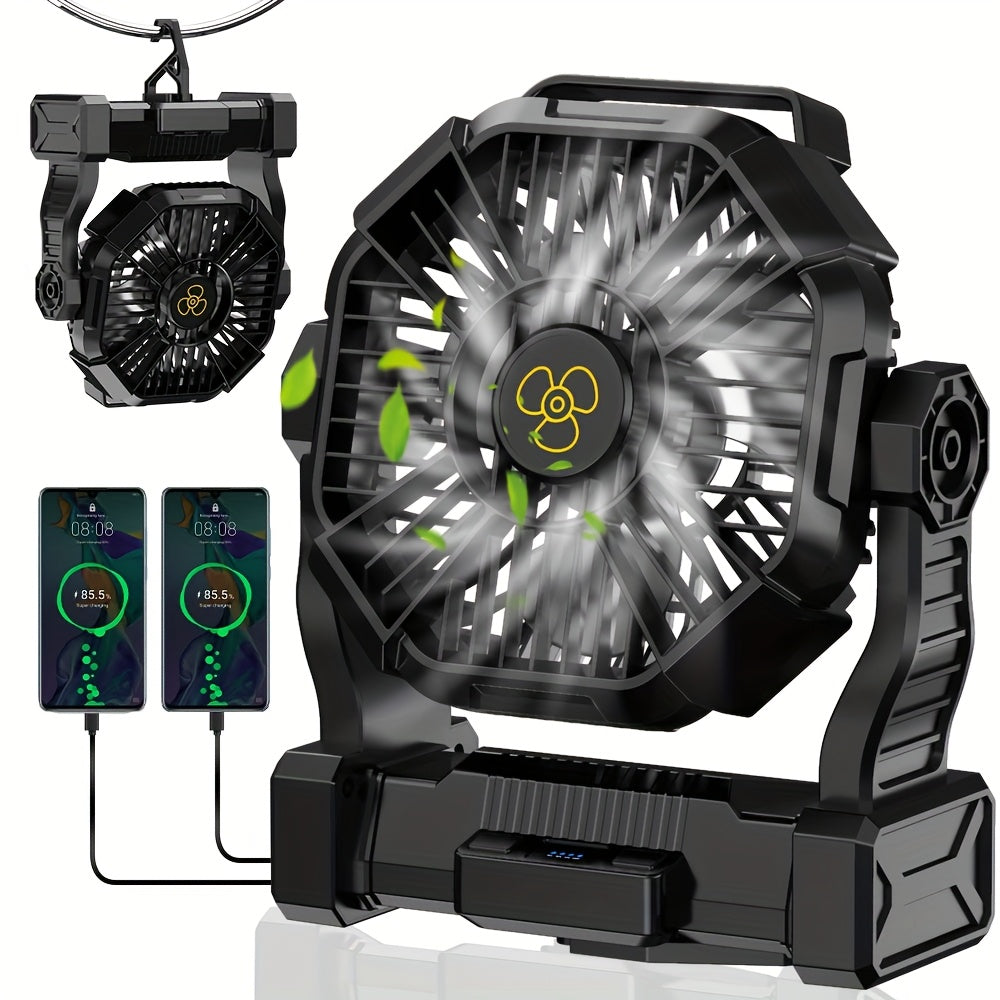 3-in-1 Rechargeable Camping Fan with LED Lantern | 10,400mAh | 13-Hour Runtime | Oscillating
