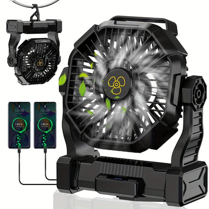 3-in-1 Rechargeable Camping Fan with LED Lantern | 10,400mAh | 13-Hour Runtime | Oscillating