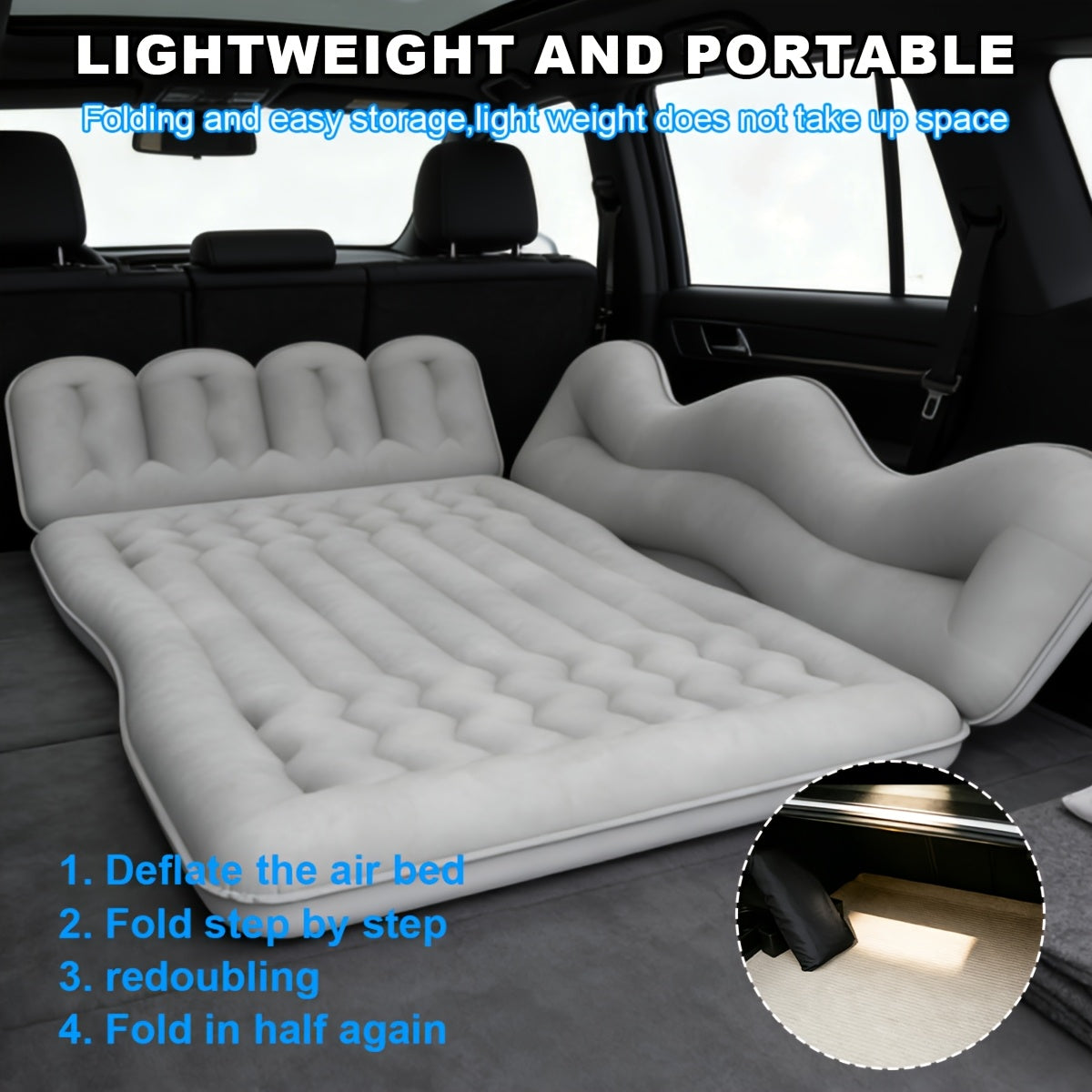 Inflatable Car Backseat Mattress | SUV Air Bed with Pump, Pillows & Storage Bag | Gray or Black