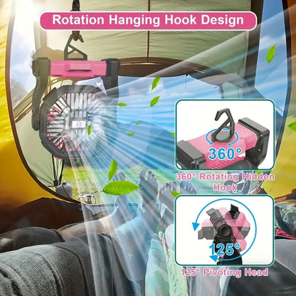 3-in-1 Rechargeable Camping Fan with LED Lantern | 10,400mAh | 13-Hour Runtime | Oscillating