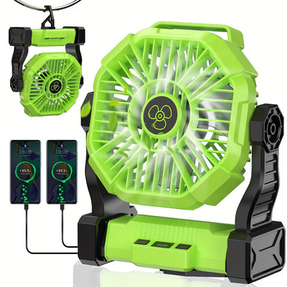3-in-1 Rechargeable Camping Fan with LED Lantern | 10,400mAh | 13-Hour Runtime | Oscillating