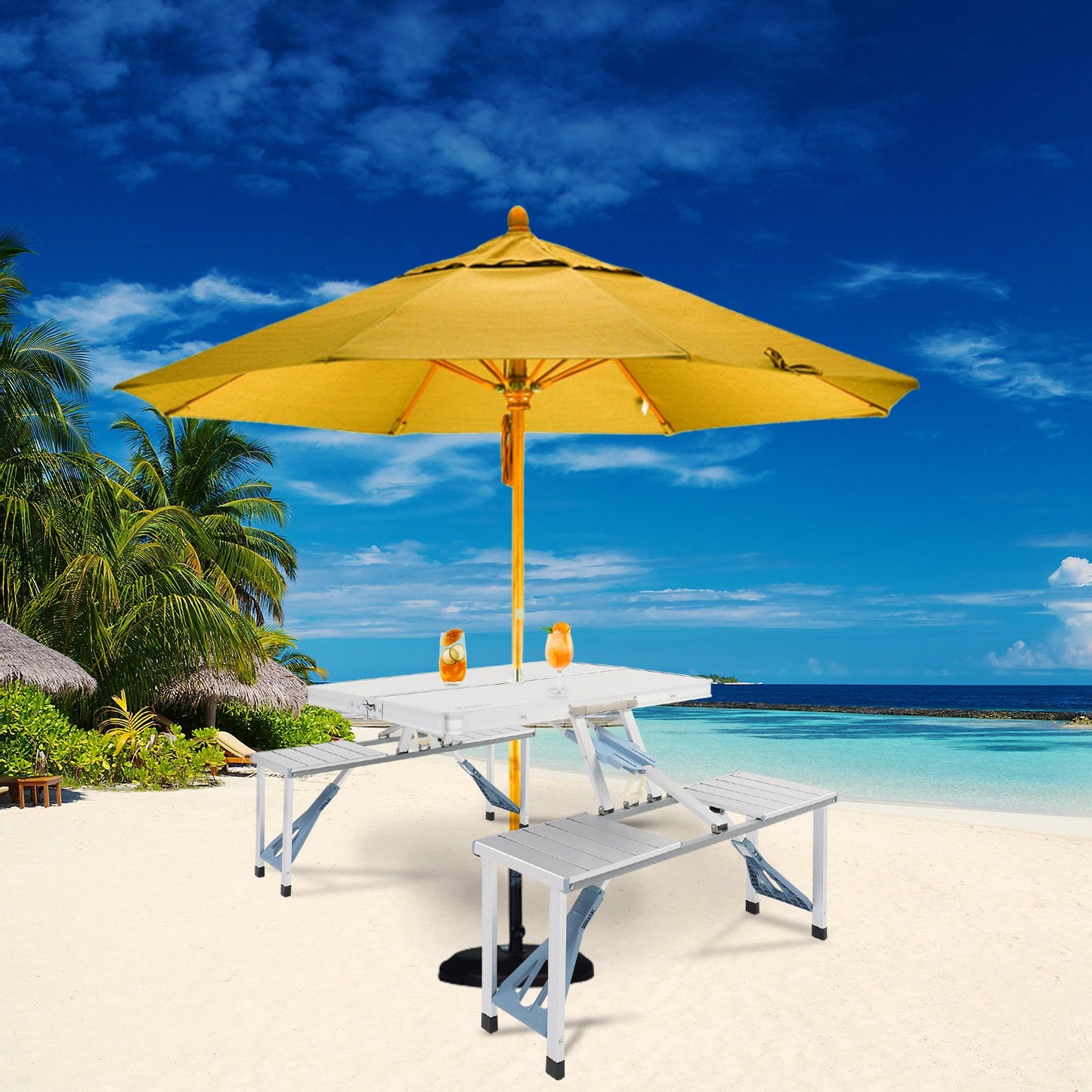 4FT Folding Camping Table with 4 Seats | Portable Aluminum Picnic Table Set | 220 lb Capacity