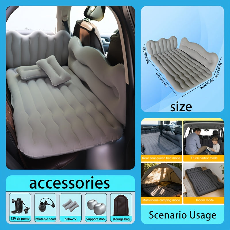 Inflatable Car Backseat Mattress | SUV Air Bed with Pump, Pillows & Storage Bag | Gray or Black