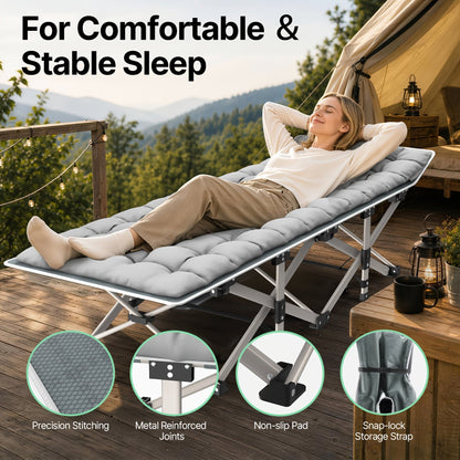 Folding Camping Cot Bed for Adults with Soft Pad & Carry Bag