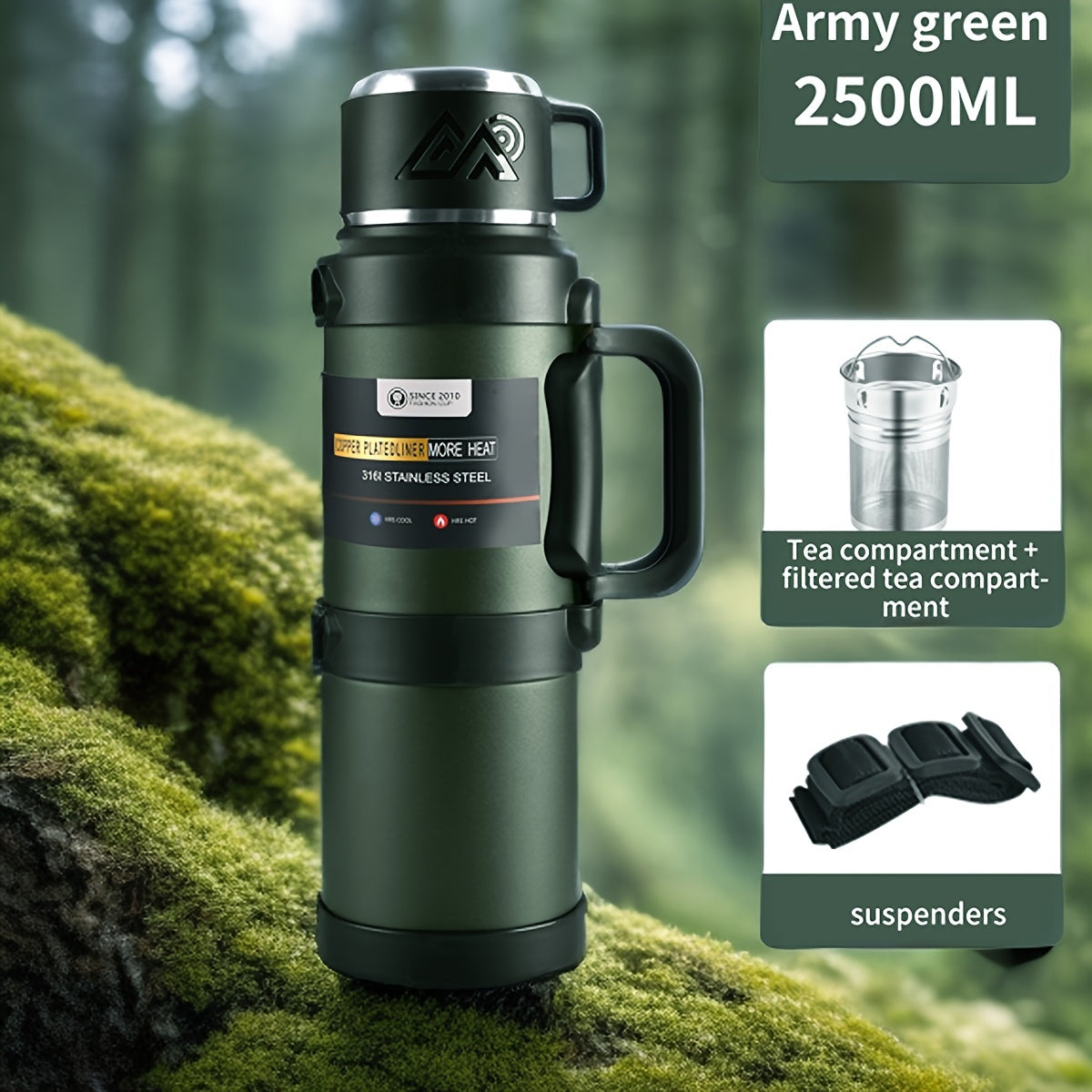 Large Capacity Insulated Water Bottle | 316 Stainless Steel | 1300–2500 ml
