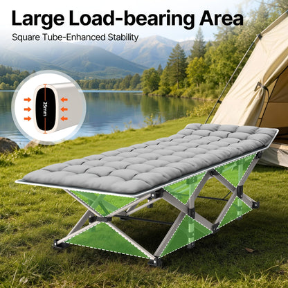 Folding Camping Cot Bed for Adults with Soft Pad & Carry Bag