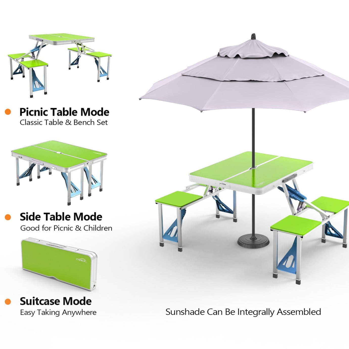 4FT Folding Camping Table with 4 Seats | Portable Aluminum Picnic Table Set | 220 lb Capacity
