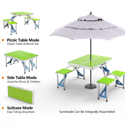 4FT Folding Camping Table with 4 Seats | Portable Aluminum Picnic Table Set | 220 lb Capacity