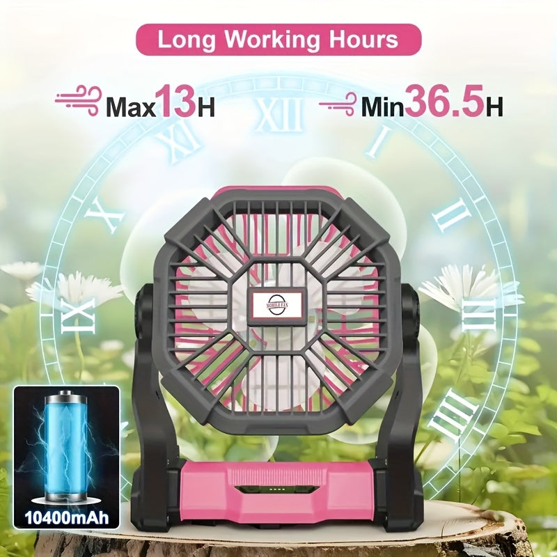 3-in-1 Rechargeable Camping Fan with LED Lantern | 10,400mAh | 13-Hour Runtime | Oscillating