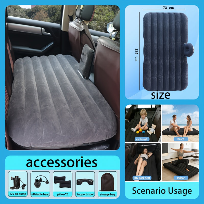 Inflatable Car Backseat Mattress | SUV Air Bed with Pump, Pillows & Storage Bag | Gray or Black