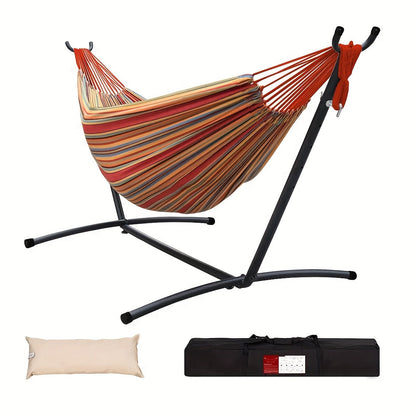 Heavy Duty Double Hammock with Steel Stand | 450 lb Capacity | Portable Indoor & Outdoor