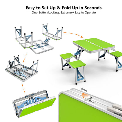 4FT Folding Camping Table with 4 Seats | Portable Aluminum Picnic Table Set | 220 lb Capacity