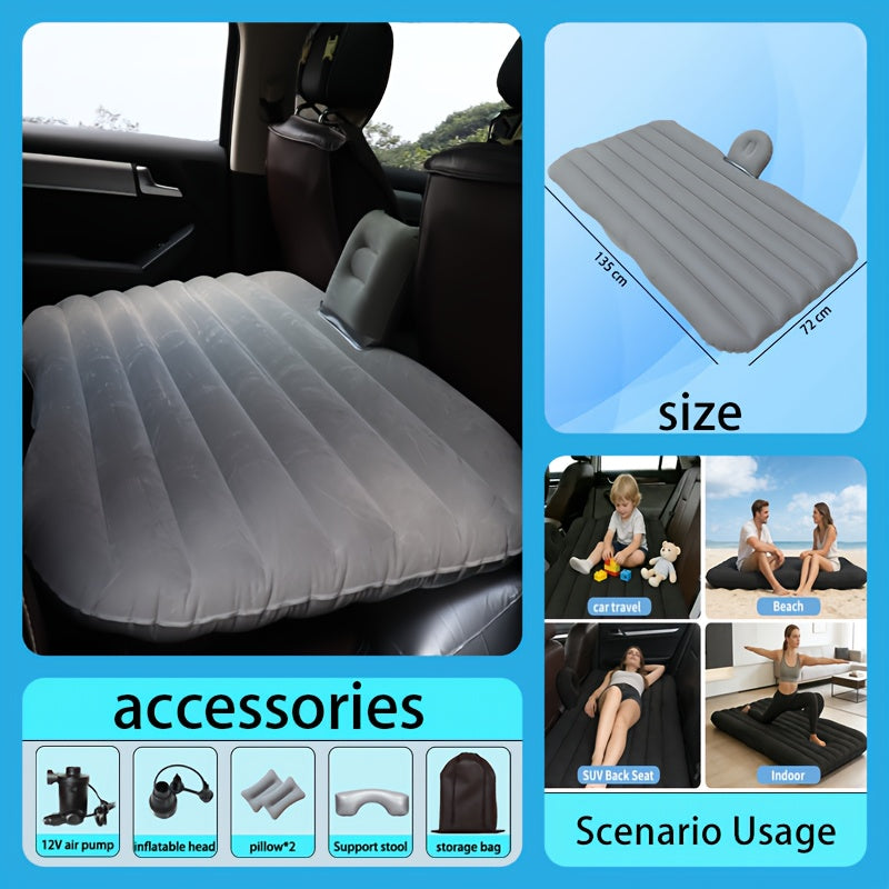 Inflatable Car Backseat Mattress | SUV Air Bed with Pump, Pillows & Storage Bag | Gray or Black