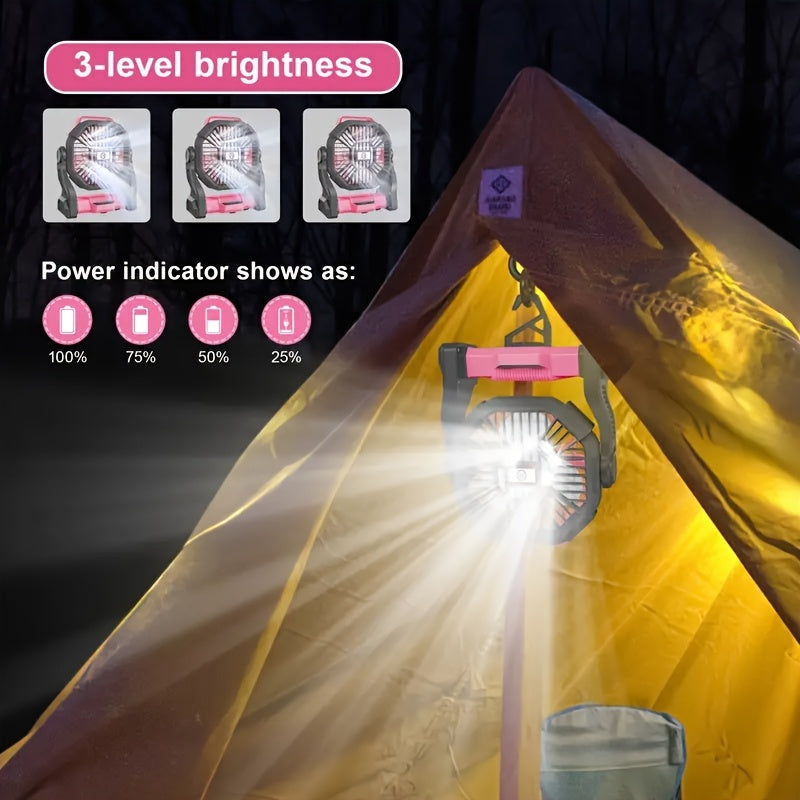 3-in-1 Rechargeable Camping Fan with LED Lantern | 10,400mAh | 13-Hour Runtime | Oscillating