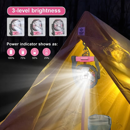 3-in-1 Rechargeable Camping Fan with LED Lantern | 10,400mAh | 13-Hour Runtime | Oscillating